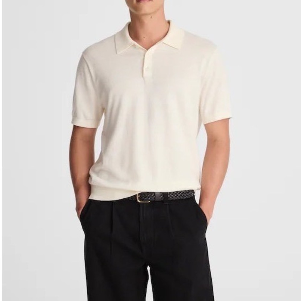 Madewell Three Button Sweater Polo Shirt Mens XS Ivory Short Sleeve Cotton Knit